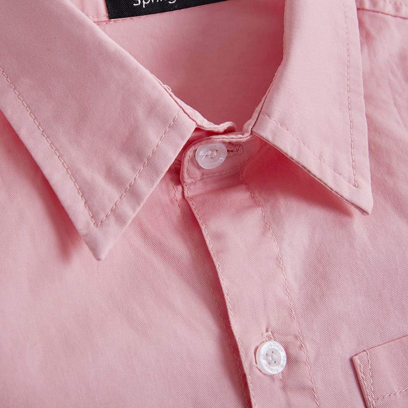 Spring&Gege Boys' Short Sleeve Dress Shirts Formal Uniform Woven Solid, Pink, 13-14 Years - Image 4